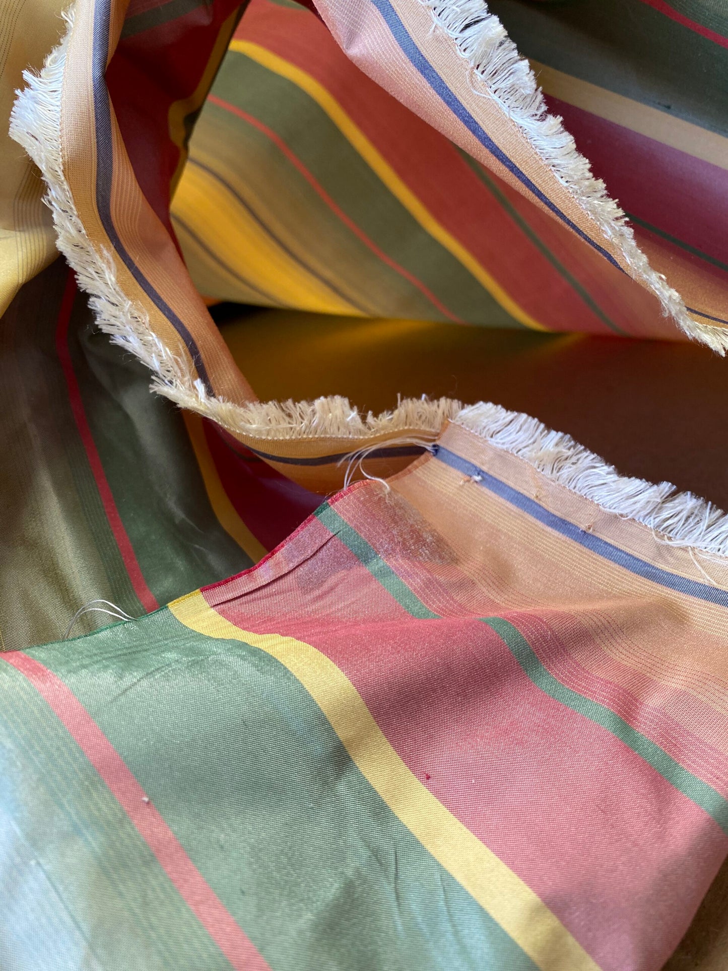 Scalamandre Candice Stripe Multi100% Silk taffeta Strie Rainbow of Pink Red Green Gold Blue Purple Candy Color  MSRP 180/y