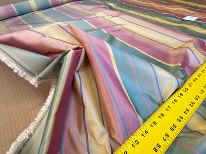 Scalamandre Candice Stripe Multi100% Silk taffeta Strie Rainbow of Pink Red Green Gold Blue Purple Candy Color  MSRP 180/y