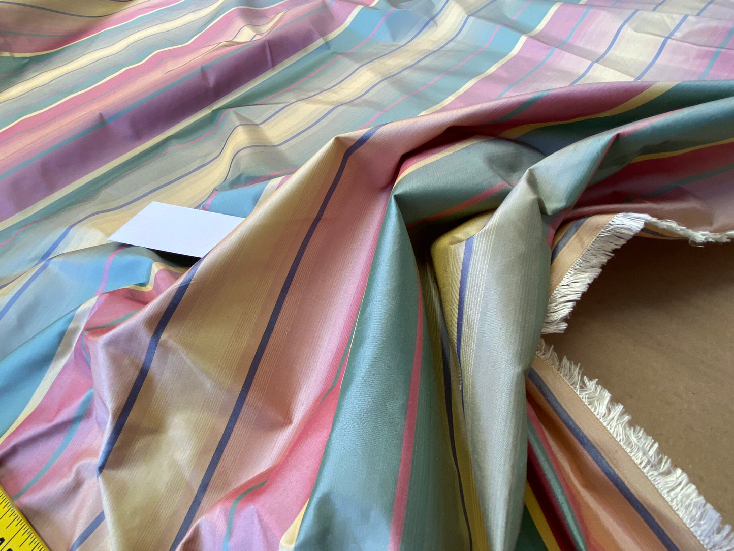 Scalamandre Candice Stripe Multi100% Silk taffeta Strie Rainbow of Pink Red Green Gold Blue Purple Candy Color  MSRP 180/y