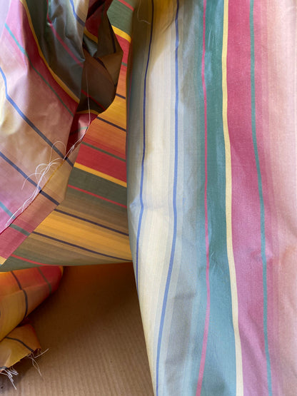 Scalamandre Candice Stripe Multi100% Silk taffeta Strie Rainbow of Pink Red Green Gold Blue Purple Candy Color  MSRP 180/y