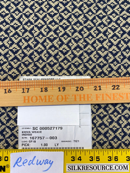 Scalamandre Khiva Weave Indigo Blue White Small Scale Geometric Diamond 100% Cotton MSRP USD180/yd