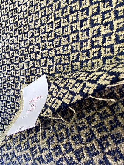 Scalamandre Khiva Weave Indigo Blue White Small Scale Geometric Diamond 100% Cotton MSRP USD180/yd