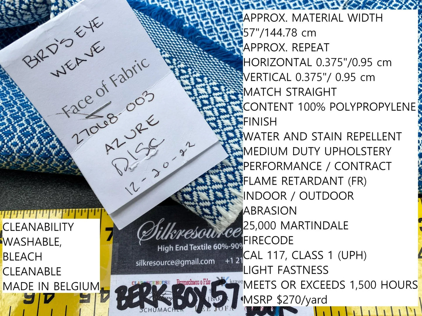 1 Berkbox57 Outdoor 1.5yard Bird's Eye Weave Azure Blue White Linen MSRP USD270