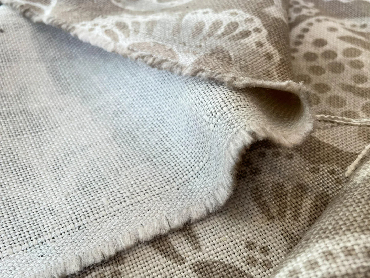 Scalamandre Calais Linen Print, Flax Beige - 1.5 Yard