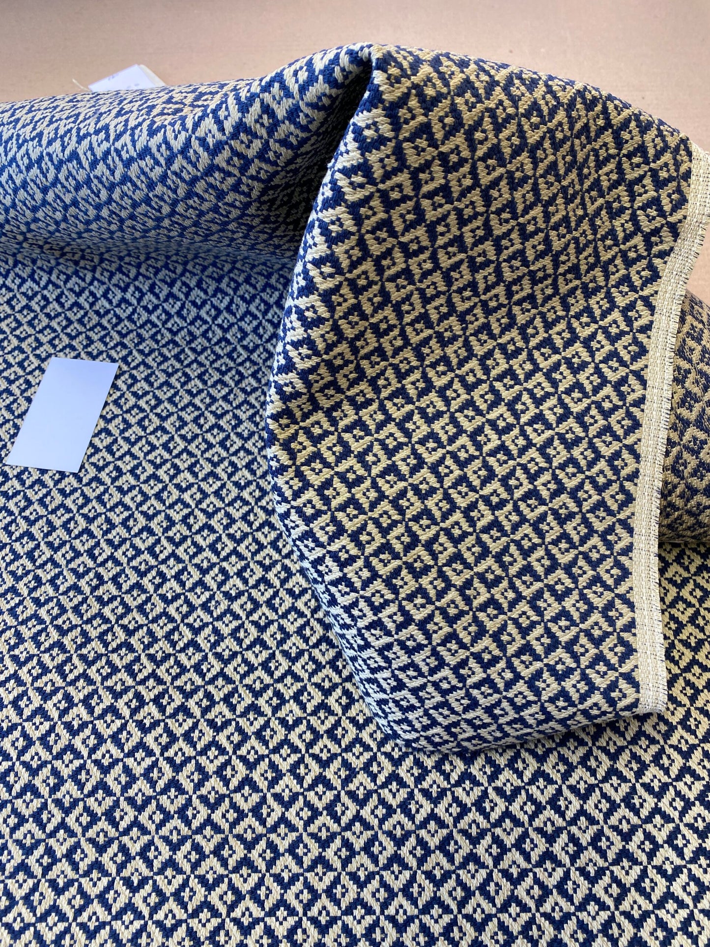 Scalamandre Khiva Weave Indigo Blue White Small Scale Geometric Diamond 100% Cotton MSRP USD180/yd