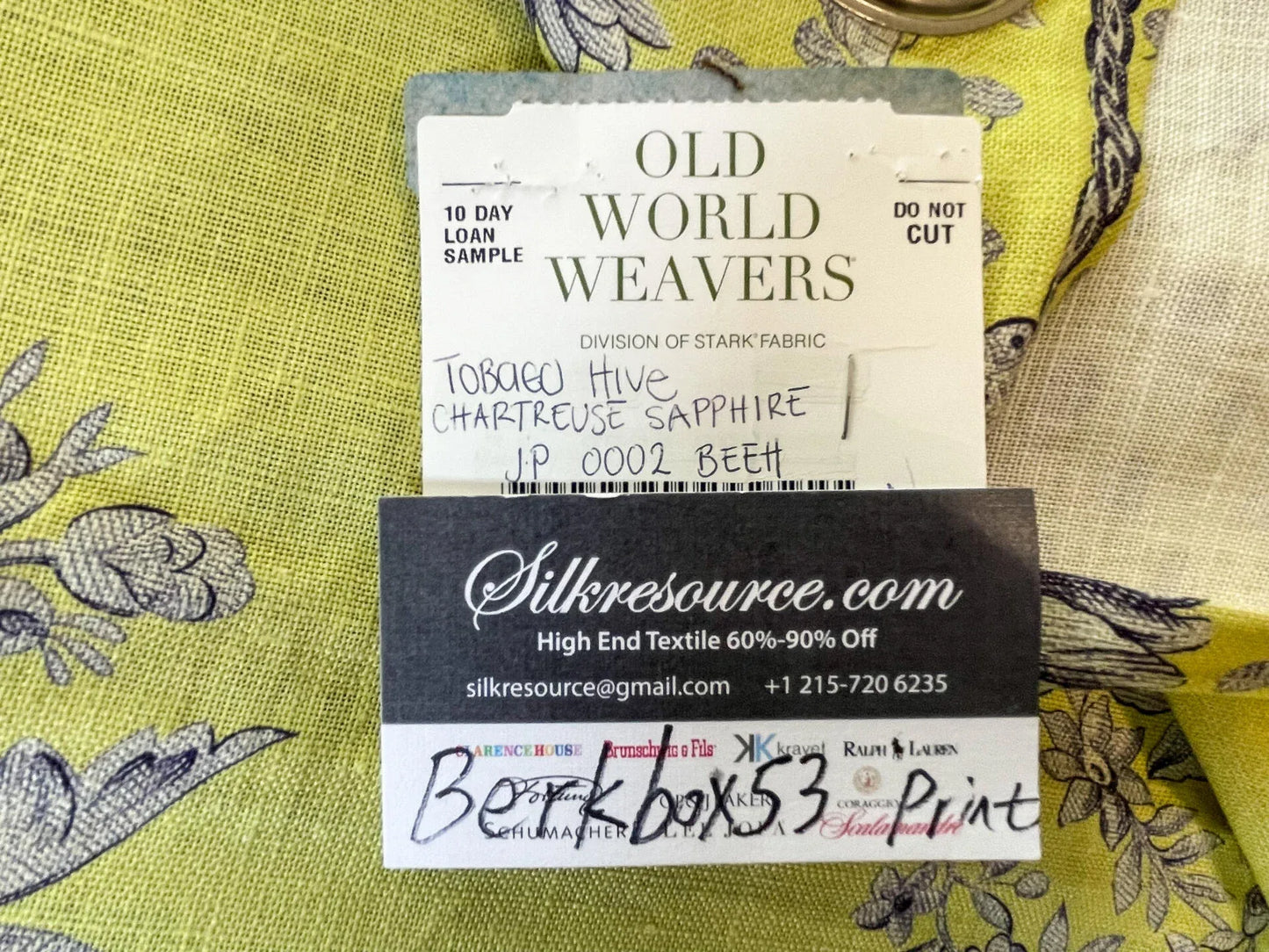 Scalamandre Tobago Hive Chartreuse Sapphire Linen - 1.5 Yard