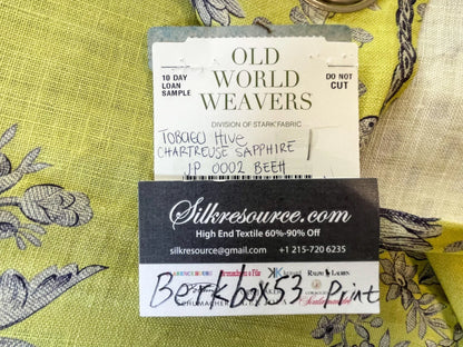 Scalamandre Tobago Hive Chartreuse Sapphire Linen - 1.5 Yard