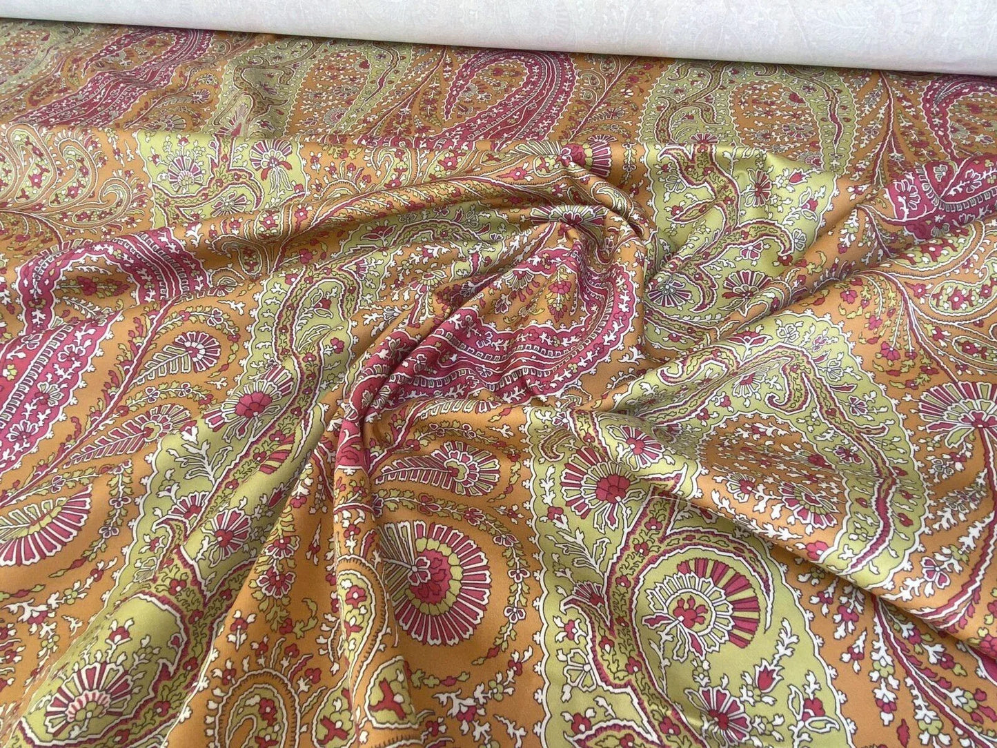 Scalamandre Jaipur Paisley Cotton Satin Persimmon Pink Italy MSRP USD 199/y