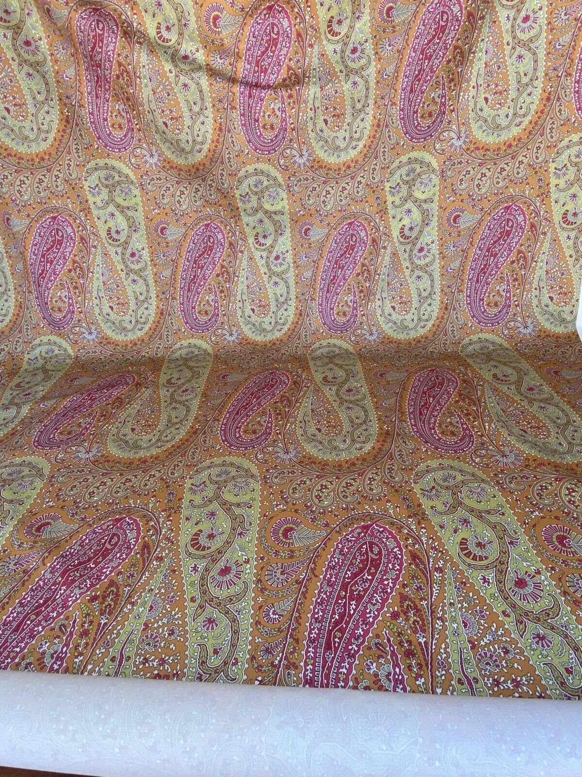 Scalamandre Jaipur Paisley Cotton Satin Persimmon Pink Italy MSRP USD 199/y