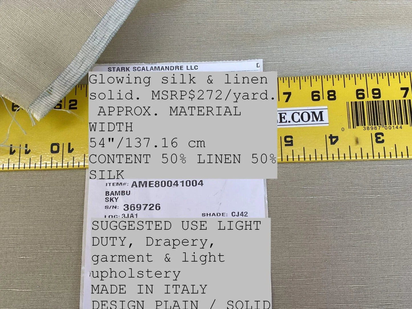 By Yd Scalamandre Bambu Sky Silk &amp; Linen Texture Solid Beige Italy MSRP USD 272/Y Glowing!