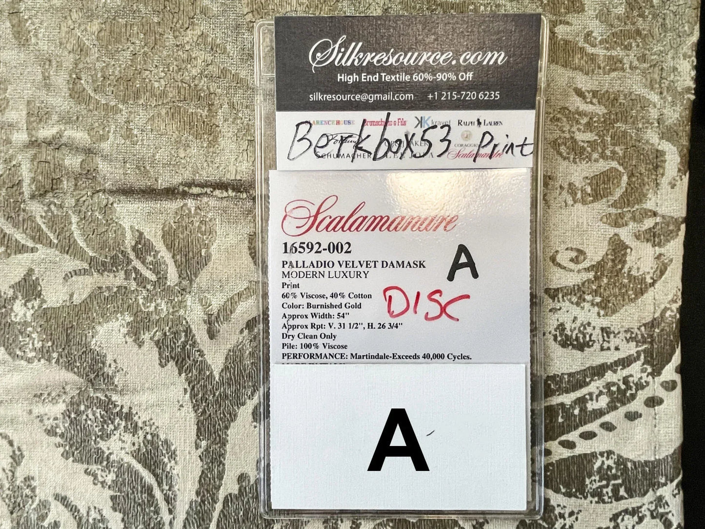 Scalamandre Palladio Velvet Damask, Burnished Gold - 1.3 Yard