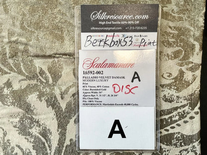 Scalamandre Palladio Velvet Damask, Burnished Gold - 1.3 Yard