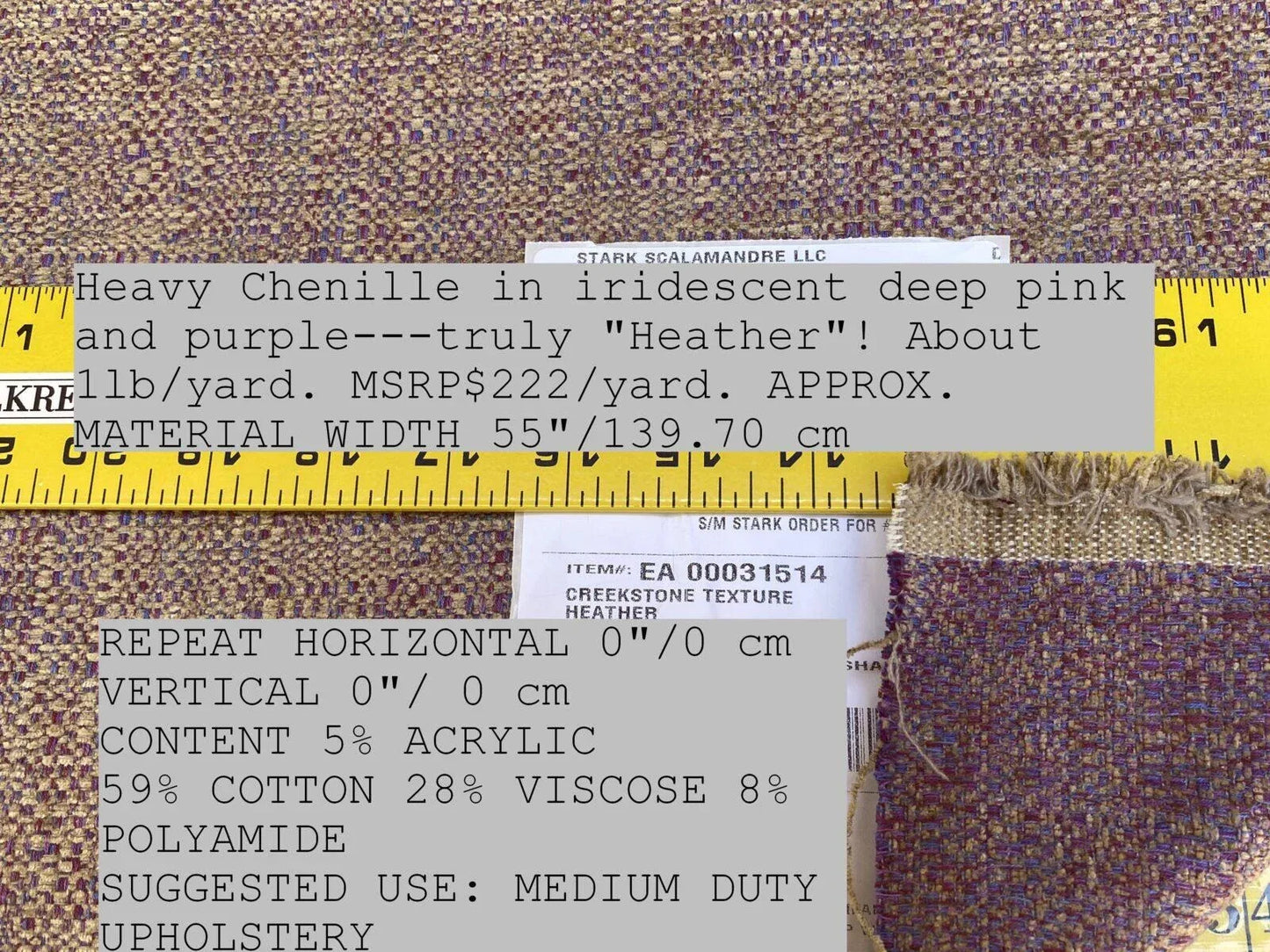 Scalamandre Creekstone Texture Heather MSRP USD 222/Y Heavy Chenille Pink Purple Italy