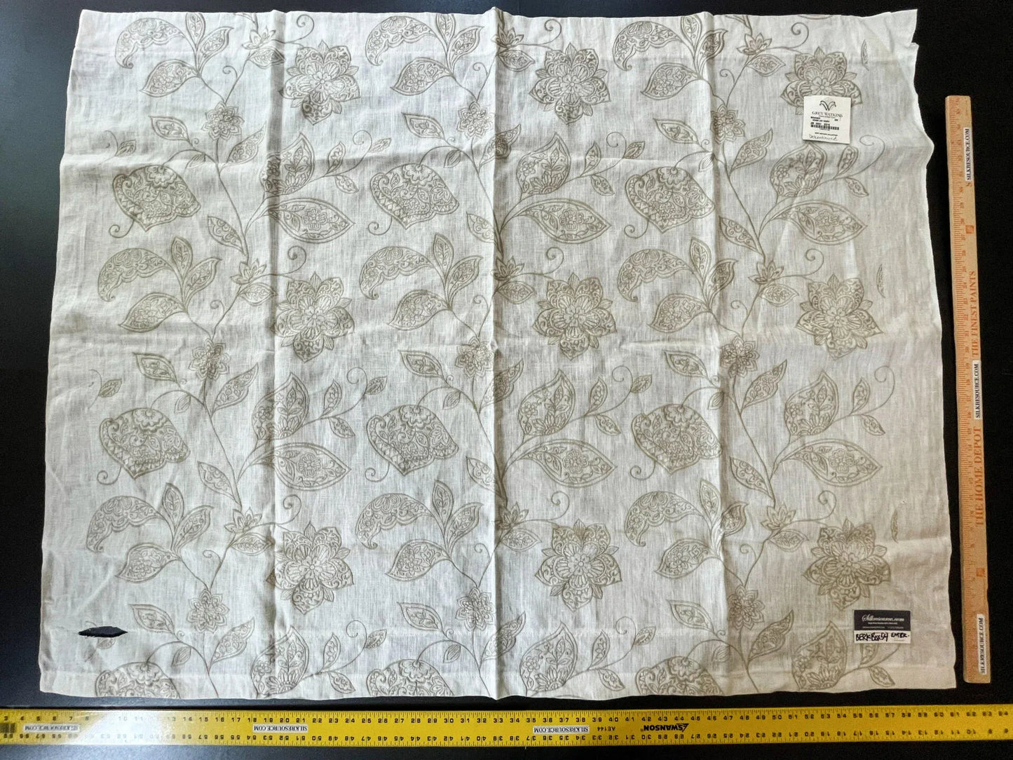 1 Berkbox54 1.2 yard Scalamandre Madhavi Khaki on Ivory Embroidery Minor Defect MSRP USD 272/Y