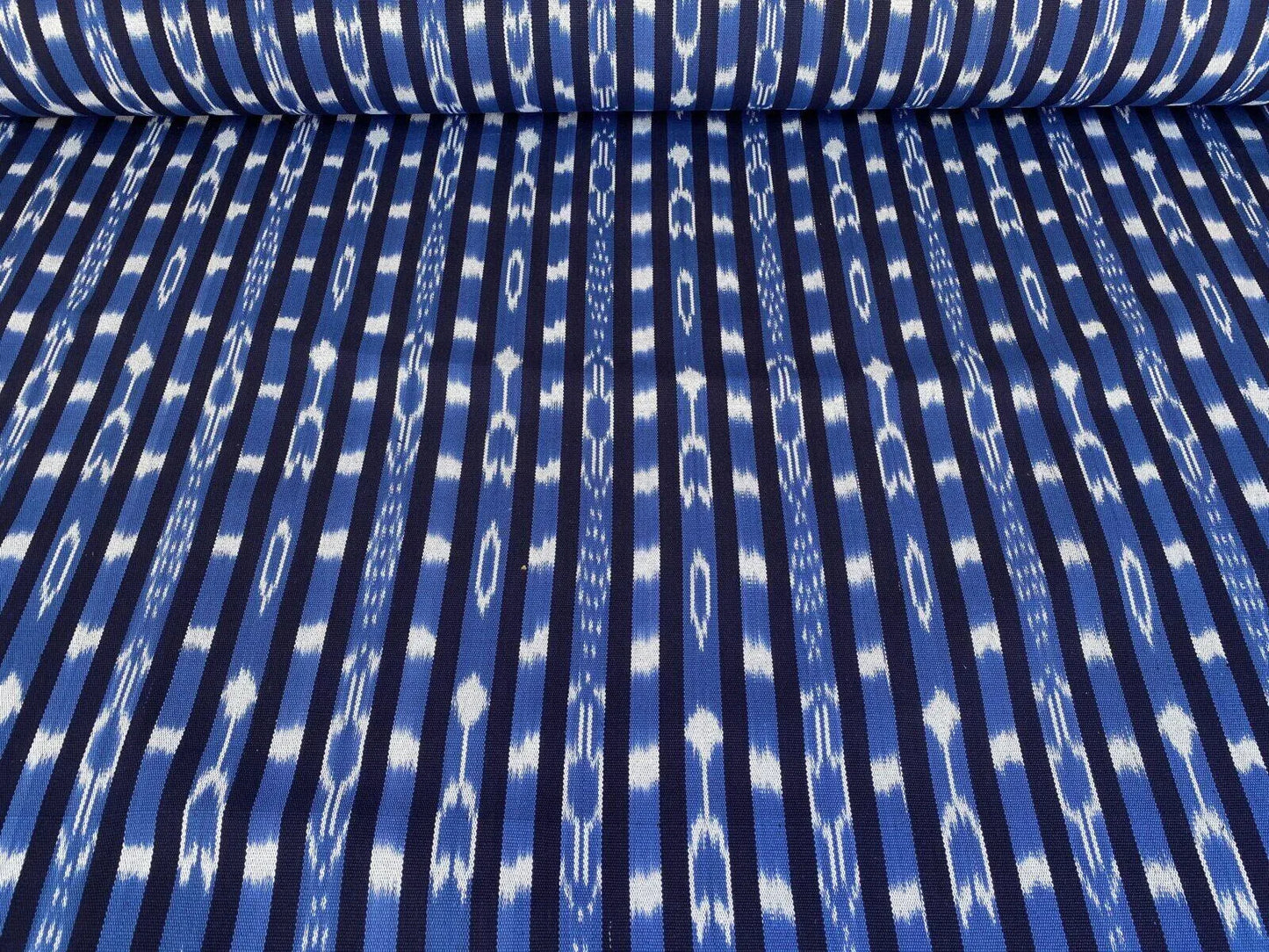 By yard Scalamandre Jakarta Ikat Stripe Indigo Asian Ikat Warp Print Blue White MSRP USD 138/Y
