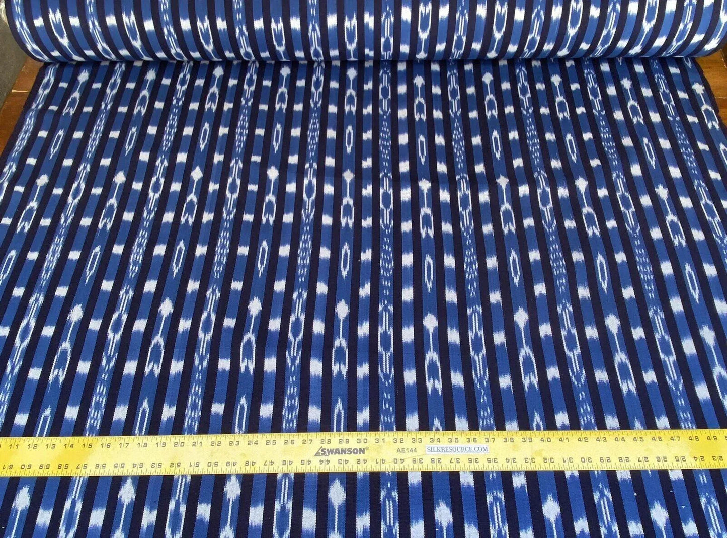 By yard Scalamandre Jakarta Ikat Stripe Indigo Asian Ikat Warp Print Blue White MSRP USD 138/Y