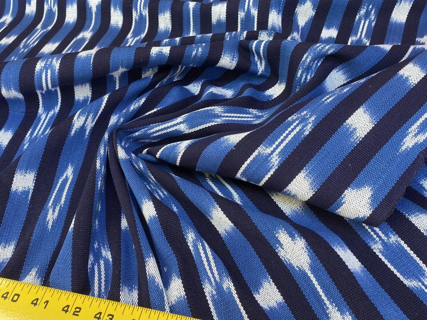 By yard Scalamandre Jakarta Ikat Stripe Indigo Asian Ikat Warp Print Blue White MSRP USD 138/Y