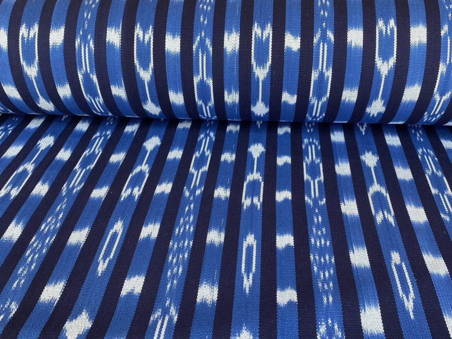 By yard Scalamandre Jakarta Ikat Stripe Indigo Asian Ikat Warp Print Blue White MSRP USD 138/Y