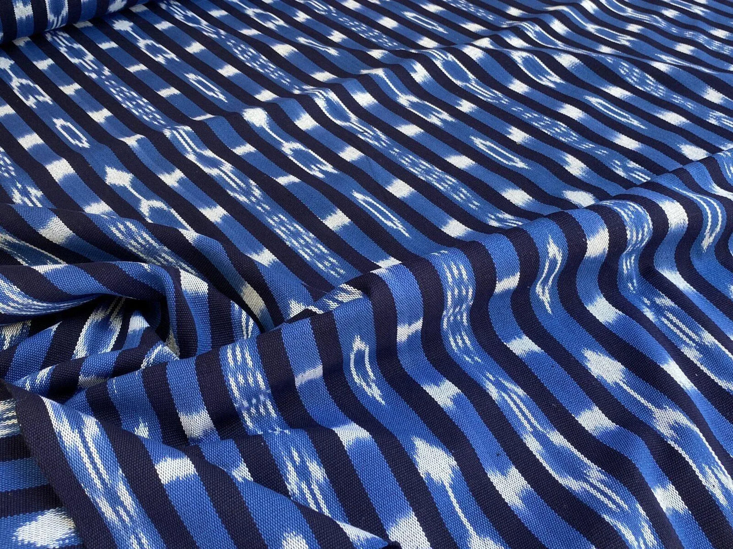 By yard Scalamandre Jakarta Ikat Stripe Indigo Asian Ikat Warp Print Blue White MSRP USD 138/Y