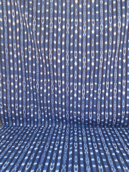 By yard Scalamandre Jakarta Ikat Stripe Indigo Asian Ikat Warp Print Blue White MSRP USD 138/Y