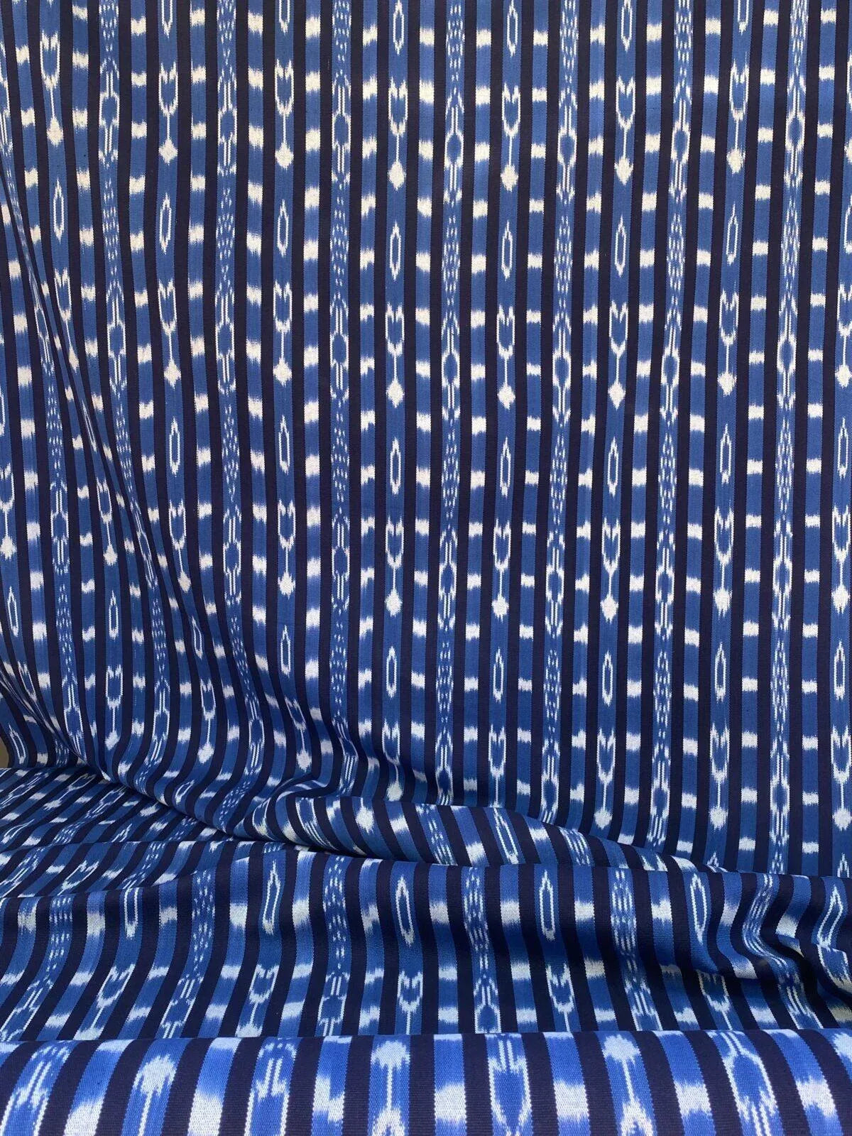 By yard Scalamandre Jakarta Ikat Stripe Indigo Asian Ikat Warp Print Blue White MSRP USD 138/Y
