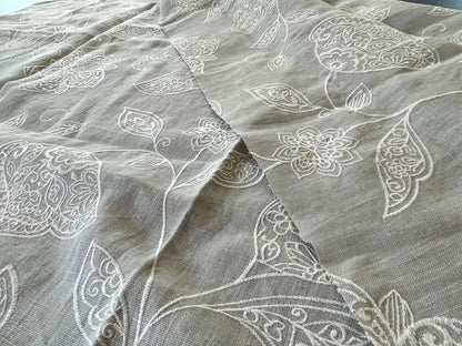 3 Berkbox54  1.25Y x 55" Scalamandre Madhavi White on Seagreen Linen Embroidery Gray Botanical MSRP USD 272/Y