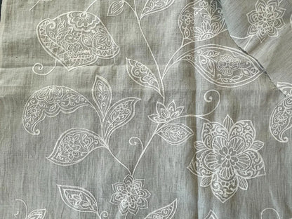 3 Berkbox54  1.25Y x 55" Scalamandre Madhavi White on Seagreen Linen Embroidery Gray Botanical MSRP USD 272/Y