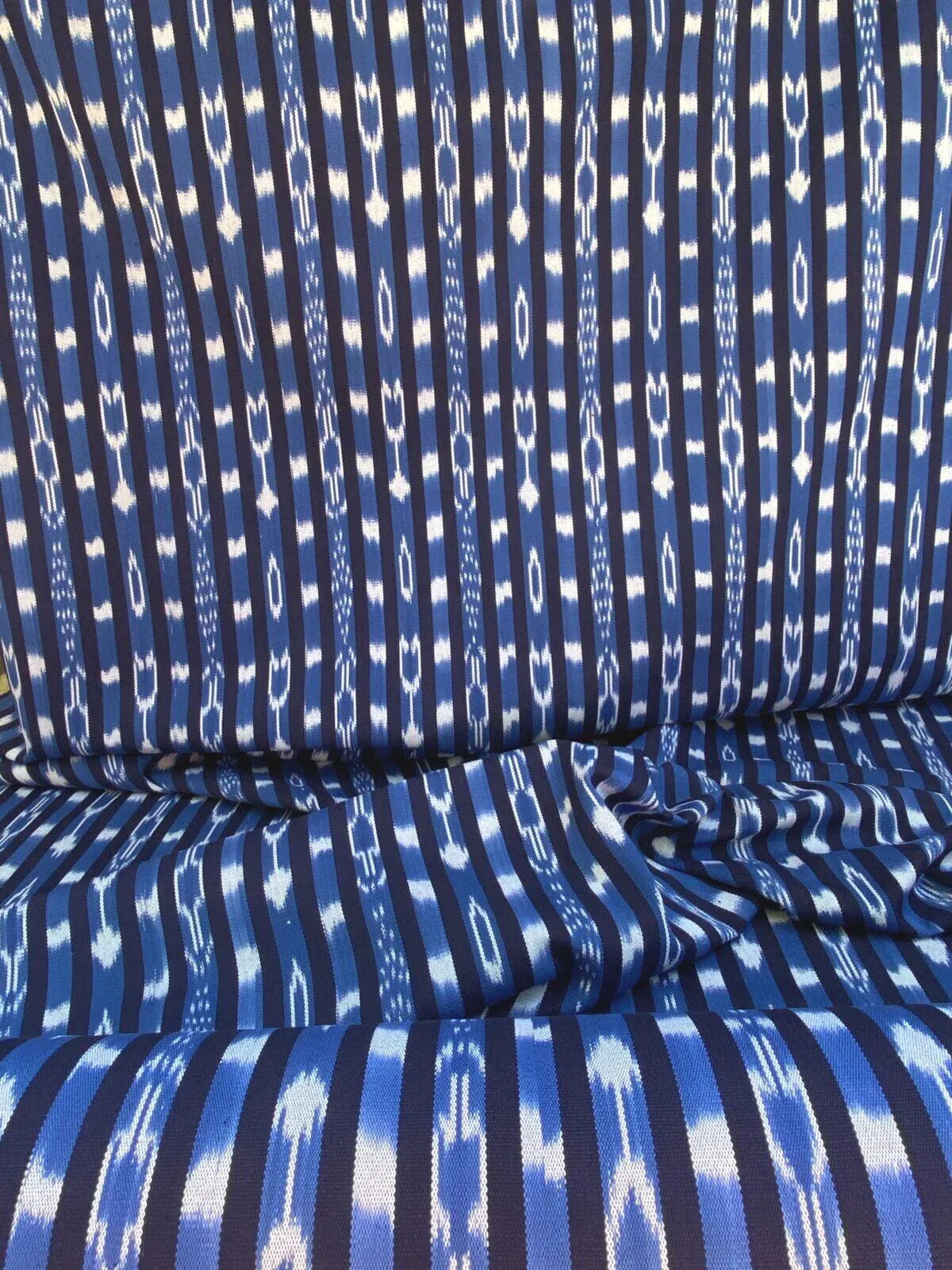 By yard Scalamandre Jakarta Ikat Stripe Indigo Asian Ikat Warp Print Blue White MSRP USD 138/Y