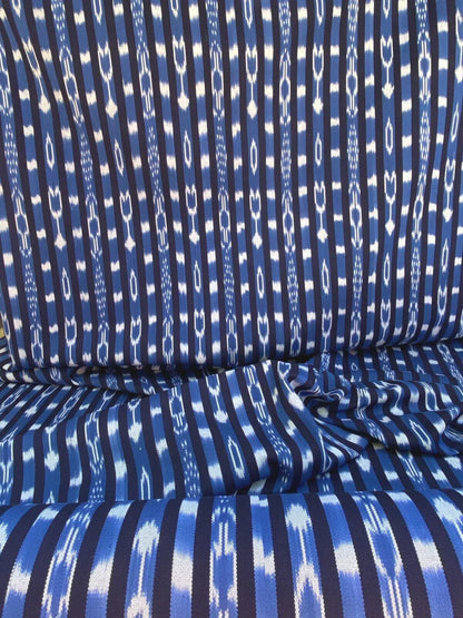 By yard Scalamandre Jakarta Ikat Stripe Indigo Asian Ikat Warp Print Blue White MSRP USD 138/Y