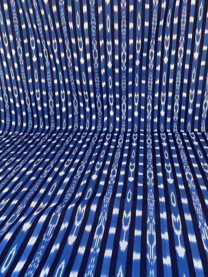By yard Scalamandre Jakarta Ikat Stripe Indigo Asian Ikat Warp Print Blue White MSRP USD 138/Y