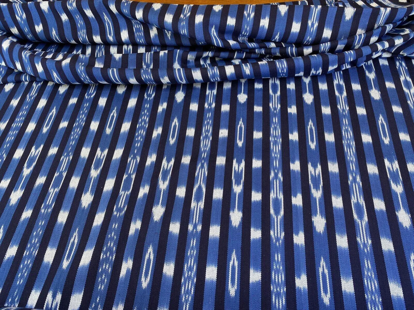 By yard Scalamandre Jakarta Ikat Stripe Indigo Asian Ikat Warp Print Blue White MSRP USD 138/Y