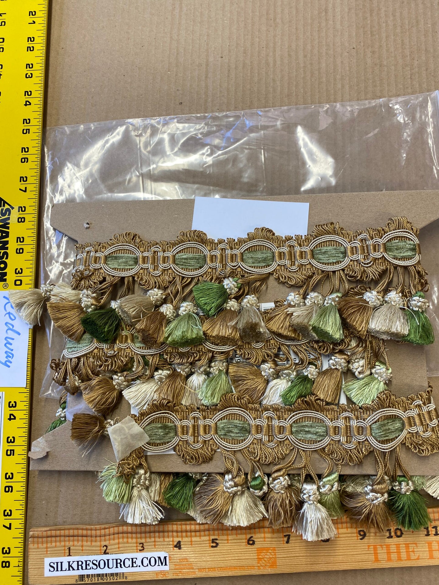 By yard Scalamandre Winter Palace Fringe Pine Tan Cream Tassel Brown Green MSRP USD 445/y