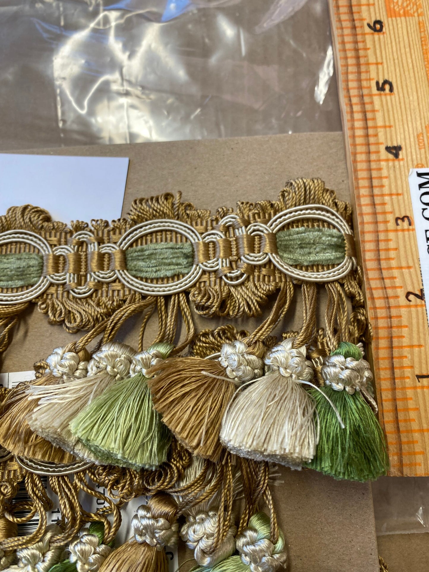 By yard Scalamandre Winter Palace Fringe Pine Tan Cream Tassel Brown Green MSRP USD 445/y