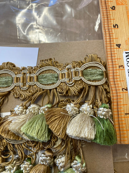 By yard Scalamandre Winter Palace Fringe Pine Tan Cream Tassel Brown Green MSRP USD 445/y