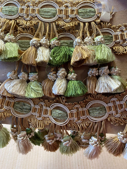 By yard Scalamandre Winter Palace Fringe Pine Tan Cream Tassel Brown Green MSRP USD 445/y