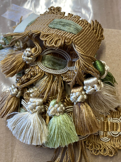 By yard Scalamandre Winter Palace Fringe Pine Tan Cream Tassel Brown Green MSRP USD 445/y