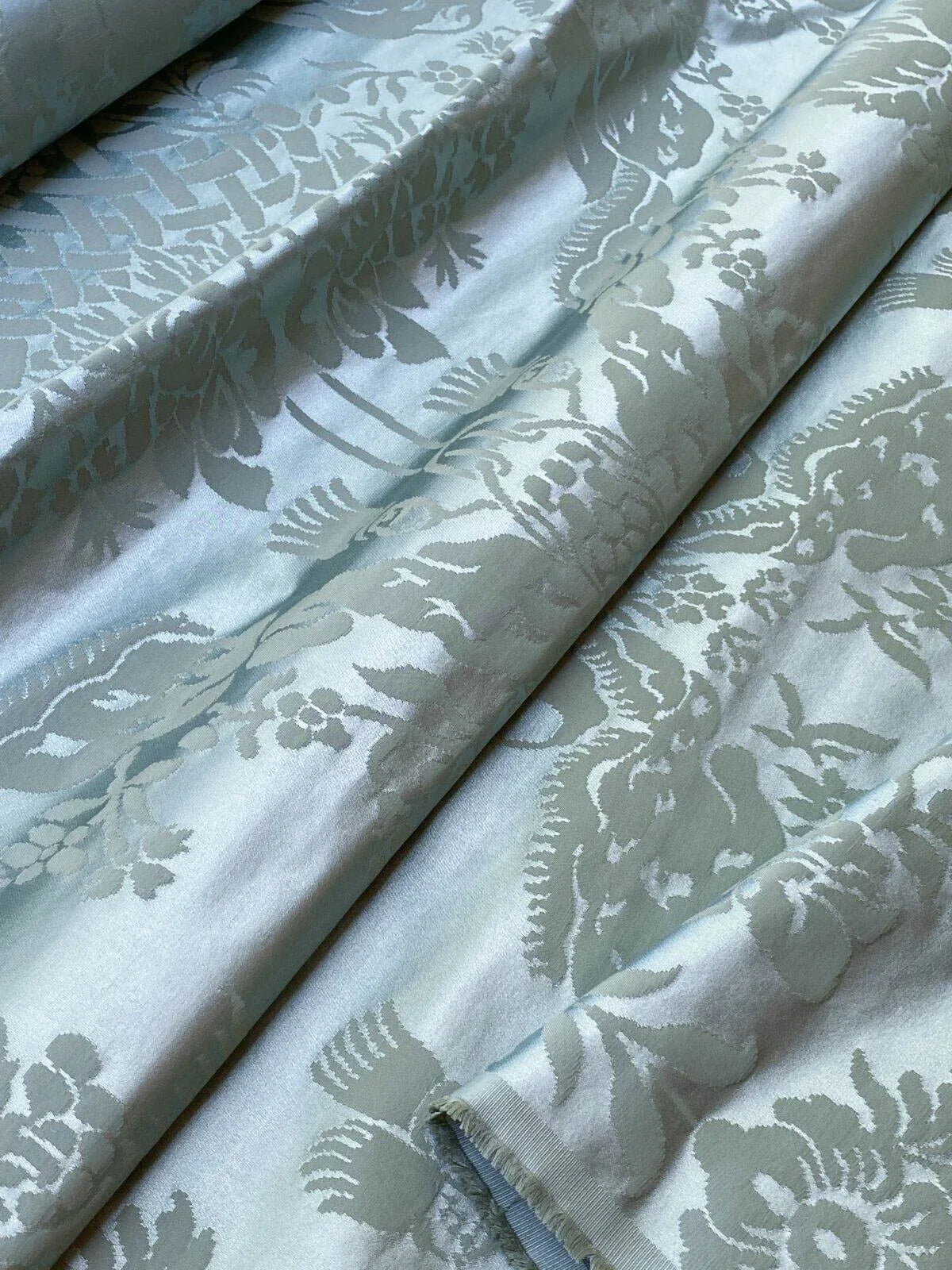 Scalamandre Gabriel Winter Mint Green Silk Damask Flower Basket MSRP USD 430/Y