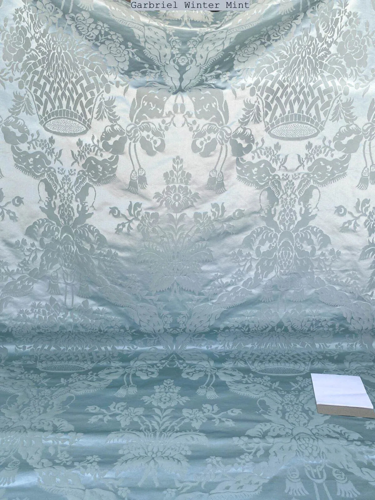 Scalamandre Gabriel Winter Mint Green Silk Damask Flower Basket MSRP USD 430/Y