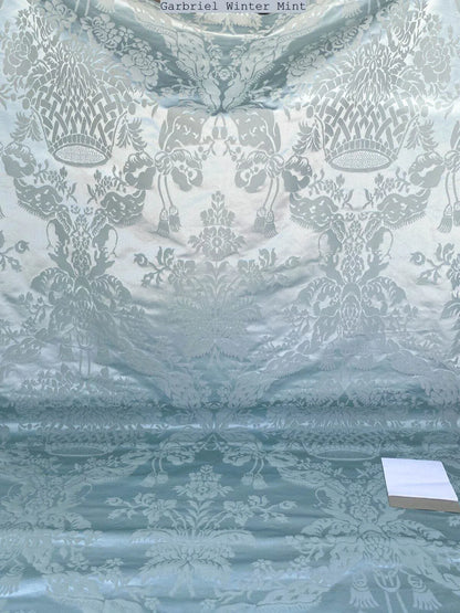 Scalamandre Gabriel Winter Mint Green Silk Damask Flower Basket MSRP USD 430/Y