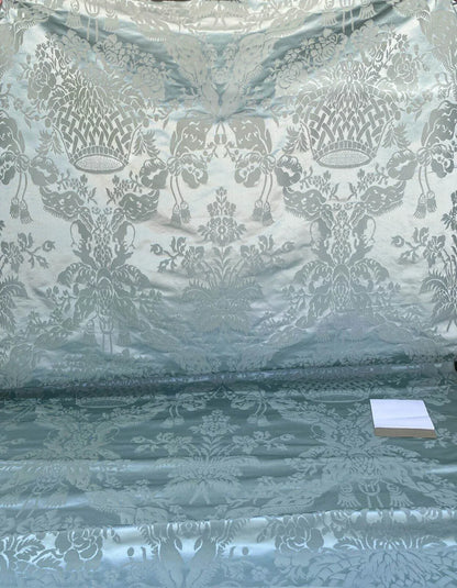 Scalamandre Gabriel Winter Mint Green Silk Damask Flower Basket MSRP USD 430/Y