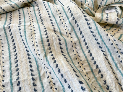 6 Berkbox54 2.4 yard Scalamandre Senwick Stripe Blue Cream Linen Embroidery MSRP USD 398/Y