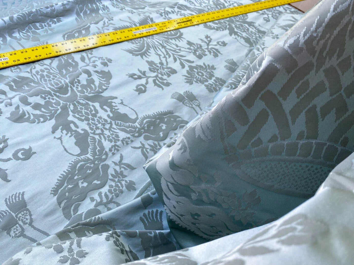 0.6Y Scalamandre Gabriel Winter Mint Green Silk Damask Flower Basket MSRP USD 430/Y