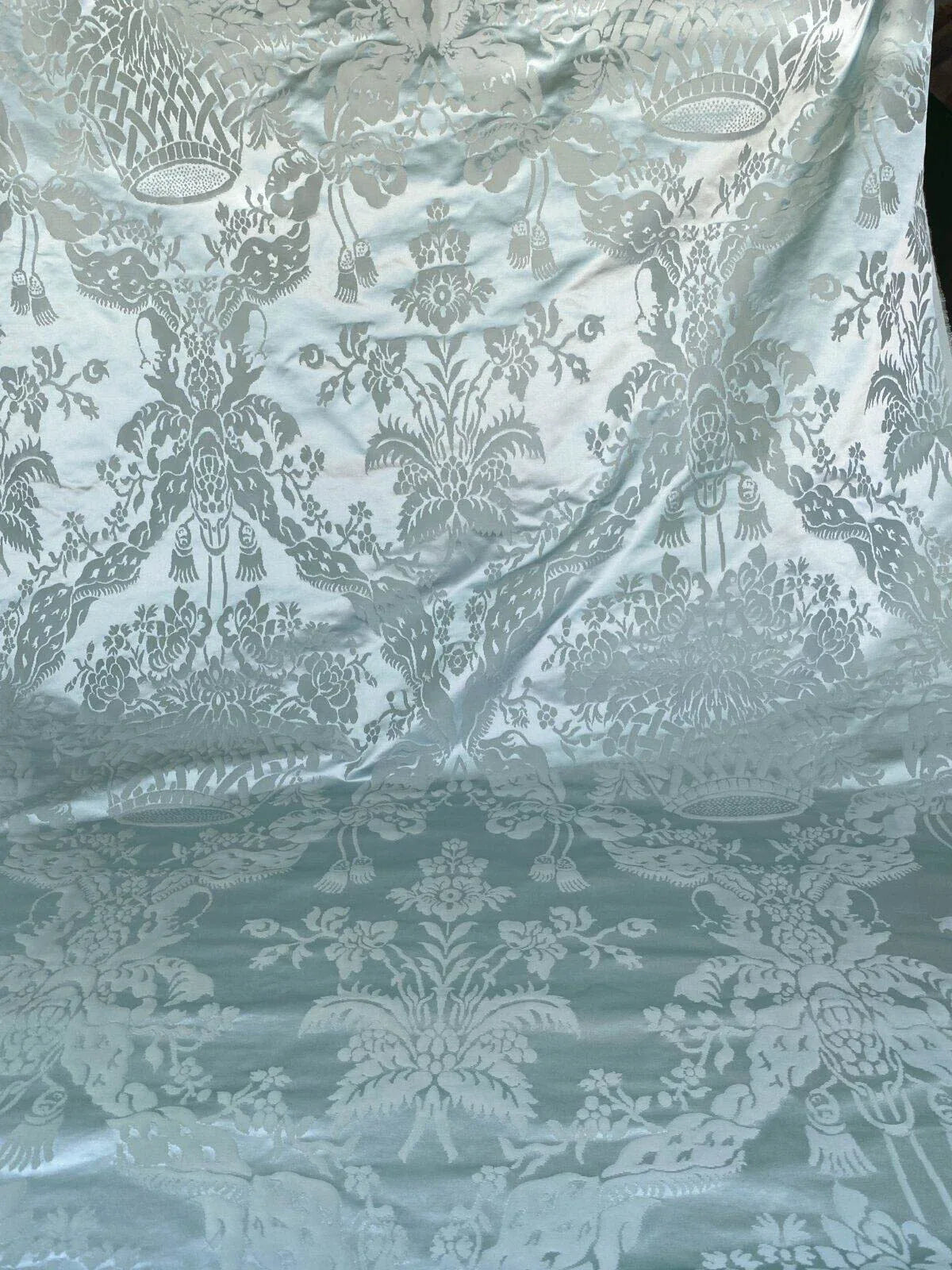 Scalamandre Gabriel Winter Mint Green Silk Damask Flower Basket MSRP USD 430/Y