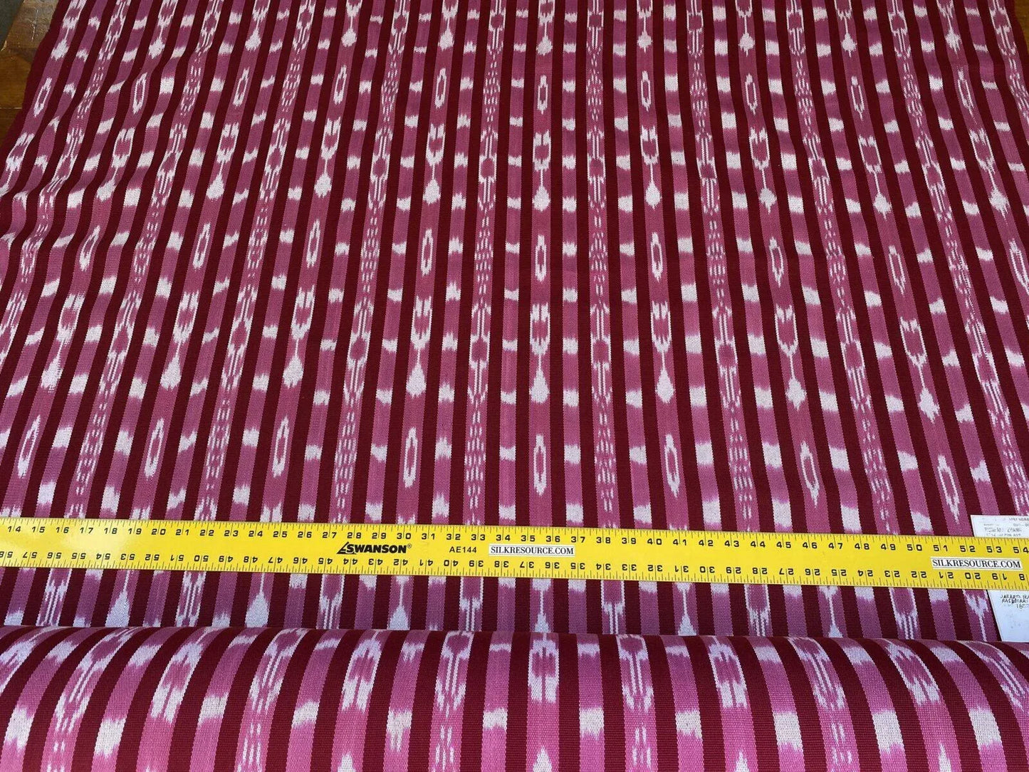 by yard Scalamandre Jakarta Ikat Stripe Raspberry  Asian Ikat Warp Print Red Pink White MSRP USD 138/Y