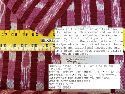 by yard Scalamandre Jakarta Ikat Stripe Raspberry  Asian Ikat Warp Print Red Pink White MSRP USD 138/Y