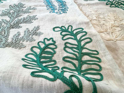 20 Berkbox54 1.25Y Scalamandre Harbor Green Seaweeds Ocean Plants Coral Reef Embroidery Linen MSRP USD 288