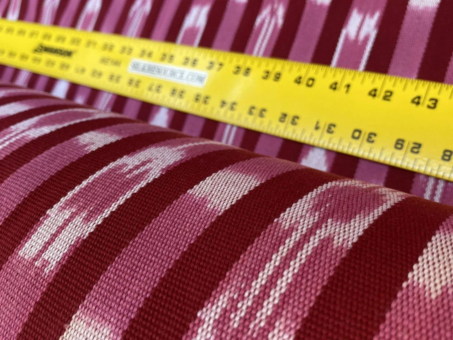 by yard Scalamandre Jakarta Ikat Stripe Raspberry  Asian Ikat Warp Print Red Pink White MSRP USD 138/Y