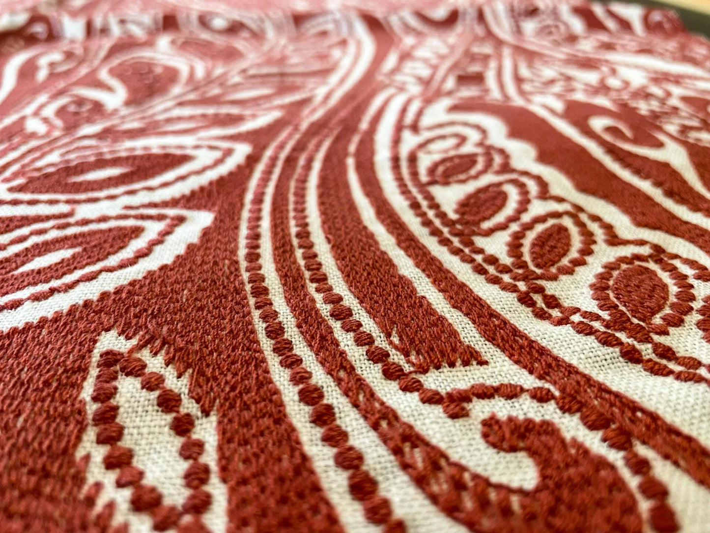 8 Berkbox54 27"x27 Square Fanfare Red Paisley Design Embroidery MSRP USD 382