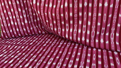 by yard Scalamandre Jakarta Ikat Stripe Raspberry  Asian Ikat Warp Print Red Pink White MSRP USD 138/Y