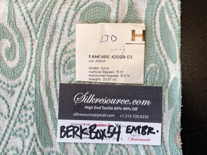 9 Berkbox54 27"x27"  Square Fanfare Aqua Paisley Design Embroidery MSRP USD 382